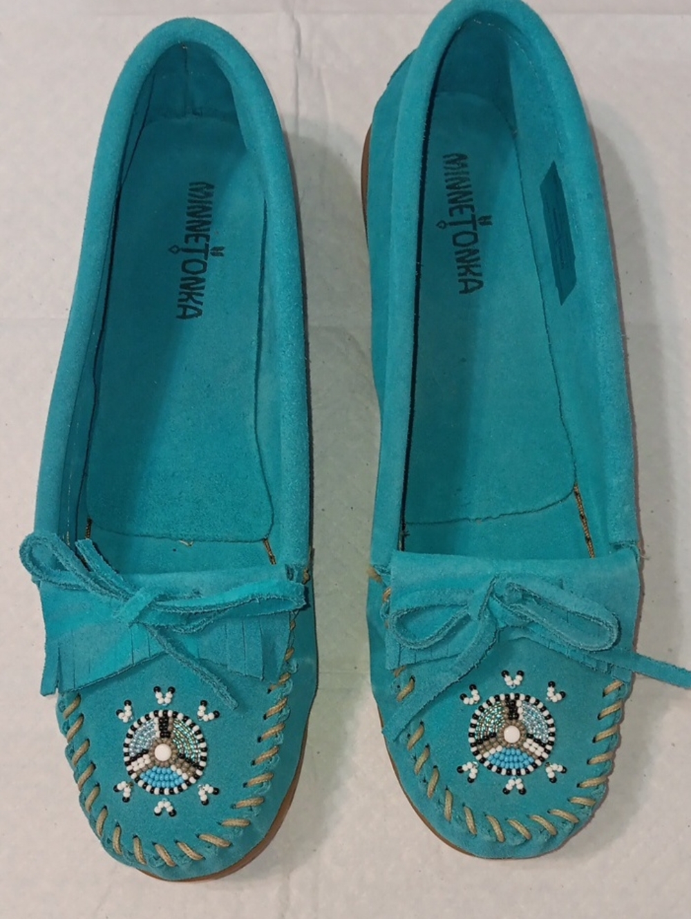 Minnetonka Teal Suede Beaded Me To We Moccasin 11